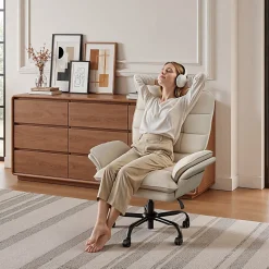 Bestier Ergonomic PU Leather High-Back Swivel Executive Office Chair, Beige