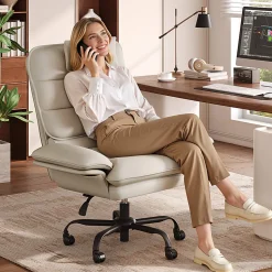 Bestier Ergonomic PU Leather High-Back Swivel Executive Office Chair, Beige