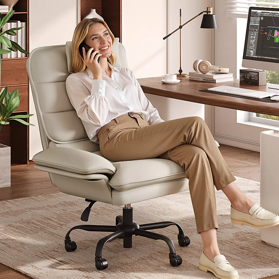 Bestier Ergonomic PU Leather High-Back Swivel Executive Office Chair, Beige
