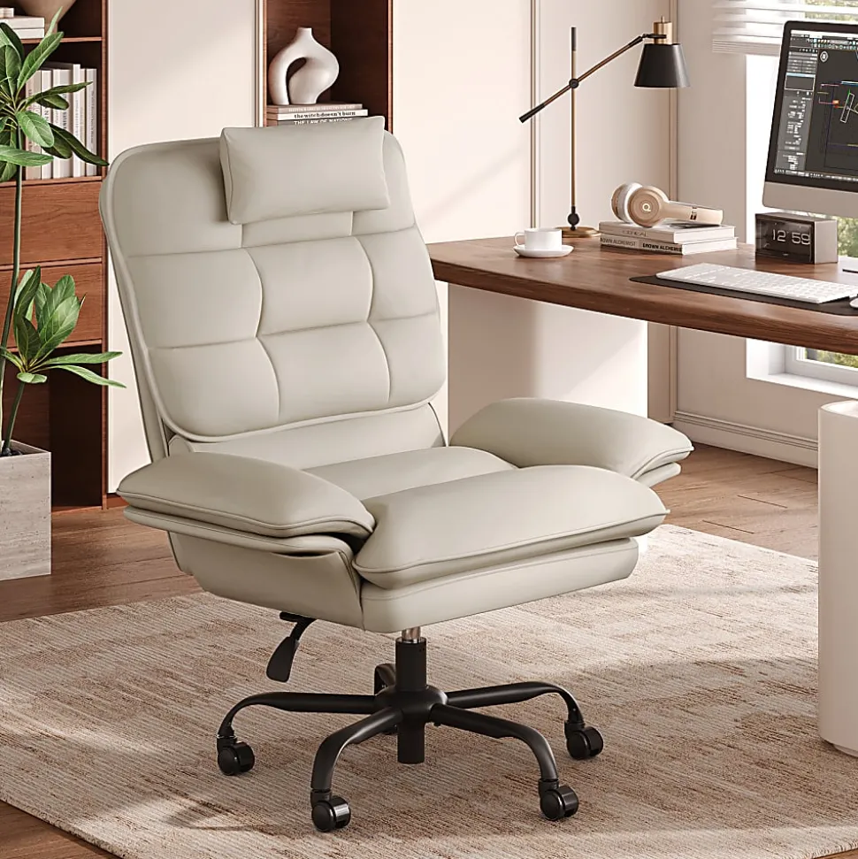 Bestier Ergonomic PU Leather High-Back Swivel Executive Office Chair, Beige