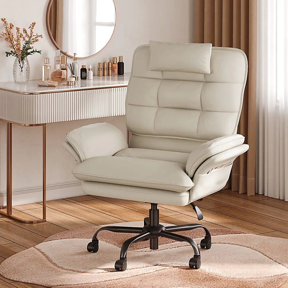 Bestier Ergonomic PU Leather High-Back Swivel Executive Office Chair, Beige