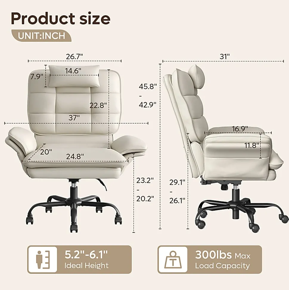 Bestier Ergonomic PU Leather High-Back Swivel Executive Office Chair, Beige