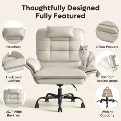 Bestier Ergonomic PU Leather High-Back Swivel Executive Office Chair, Beige