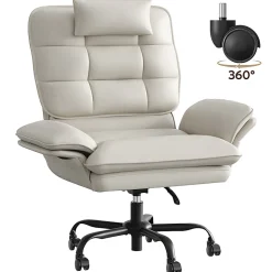 Bestier Ergonomic PU Leather High-Back Swivel Executive Office Chair, Beige