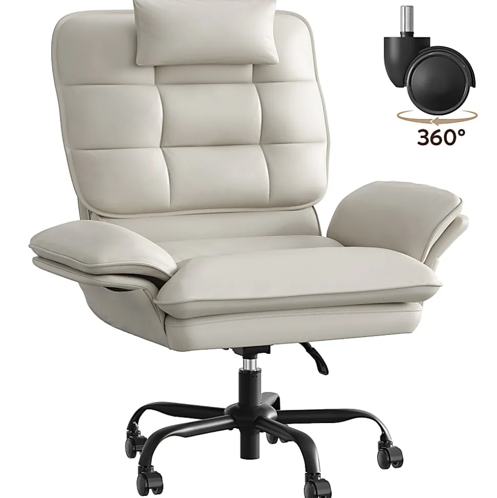 Bestier Ergonomic PU Leather High-Back Swivel Executive Office Chair, Beige
