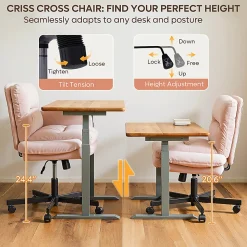 Bestier Ergonomic Velour Mid-Back Swivel Executive Task Chair, Pink