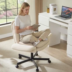 Bestier Ergonomic Velour Mid-Back Swivel Executive Task Chair, Beige