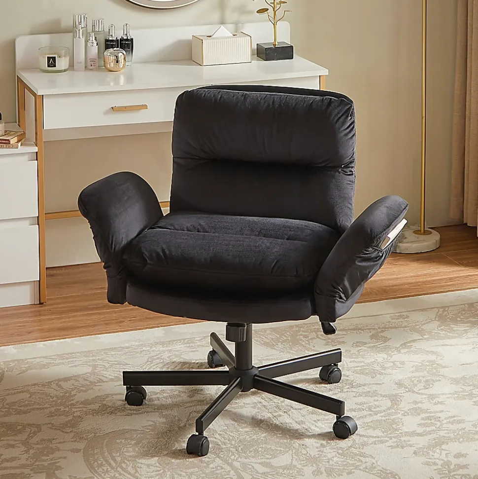 Bestier Ergonomic Velour Mid-Back Swivel Executive Task Chair, Black