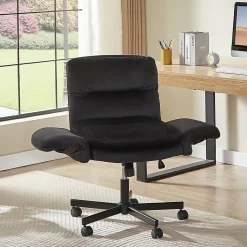 Bestier Ergonomic Velour Mid-Back Swivel Executive Task Chair, Black