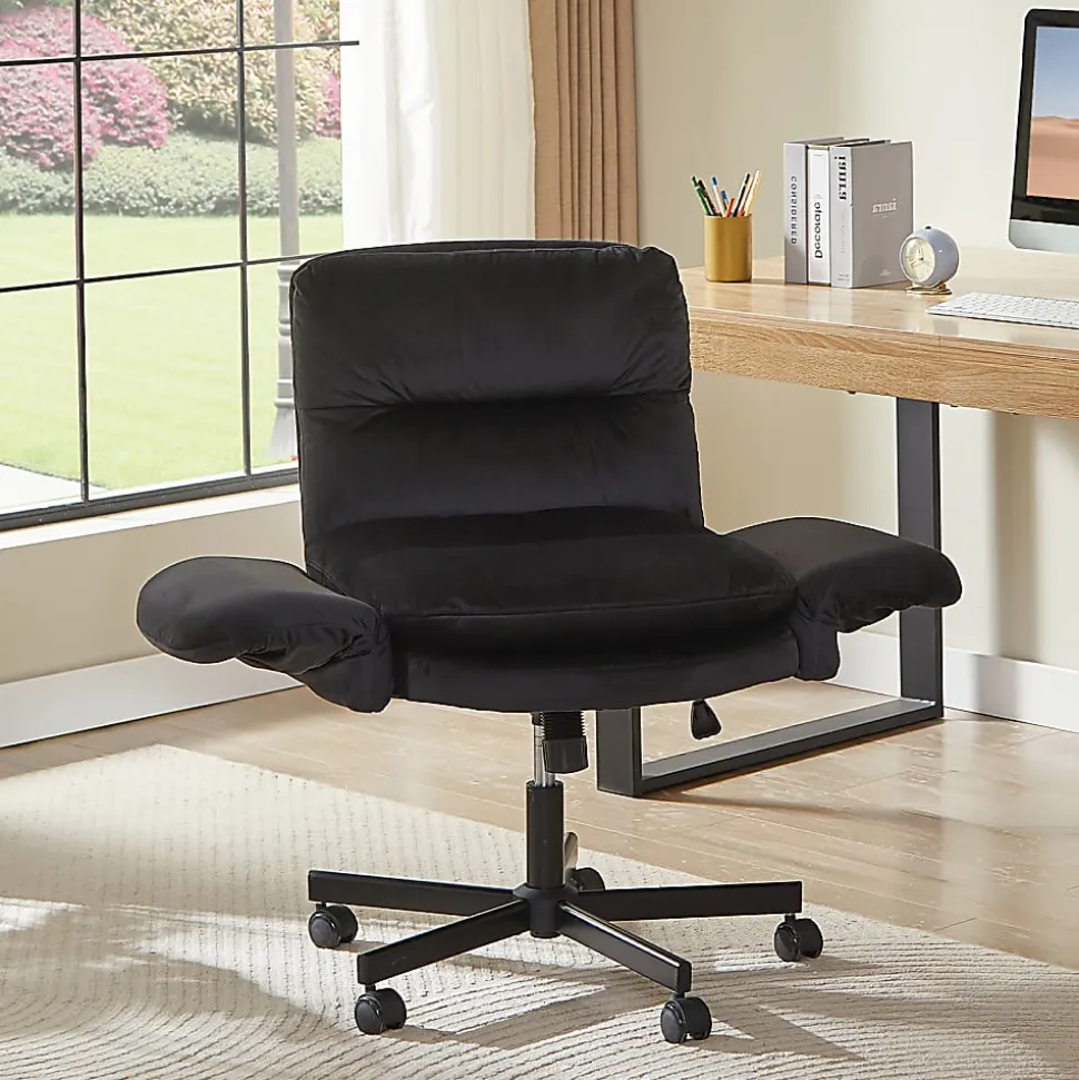 Bestier Ergonomic Velour Mid-Back Swivel Executive Task Chair, Black
