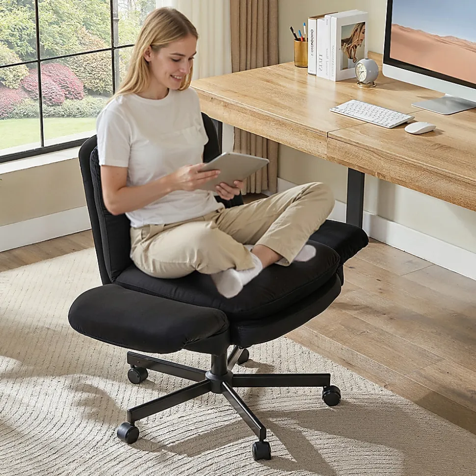Bestier Ergonomic Velour Mid-Back Swivel Executive Task Chair, Black
