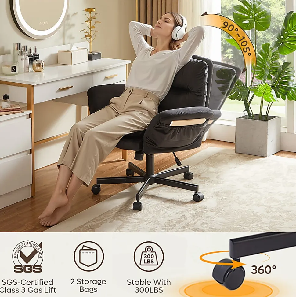 Bestier Ergonomic Velour Mid-Back Swivel Executive Task Chair, Black