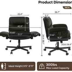 Bestier Ergonomic Velour Mid-Back Swivel Executive Task Chair, Black