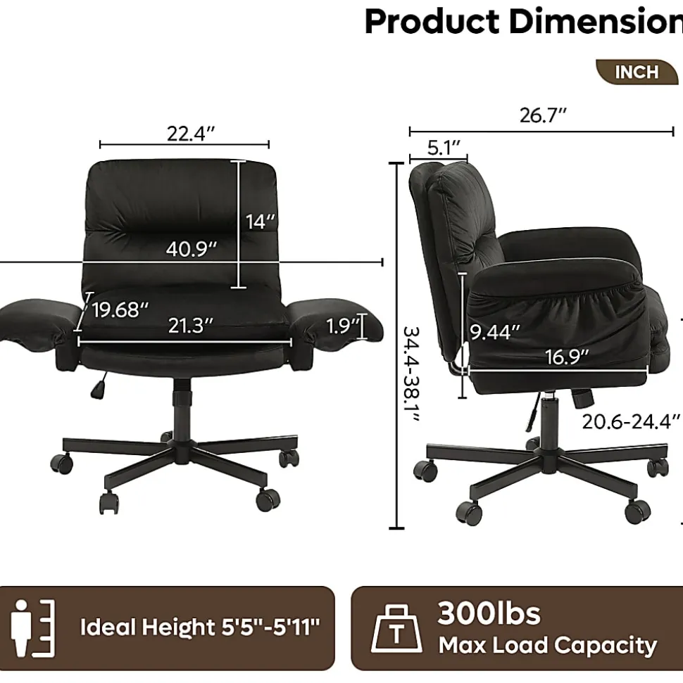 Bestier Ergonomic Velour Mid-Back Swivel Executive Task Chair, Black