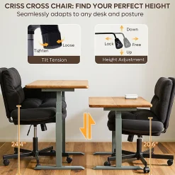 Bestier Ergonomic Velour Mid-Back Swivel Executive Task Chair, Black