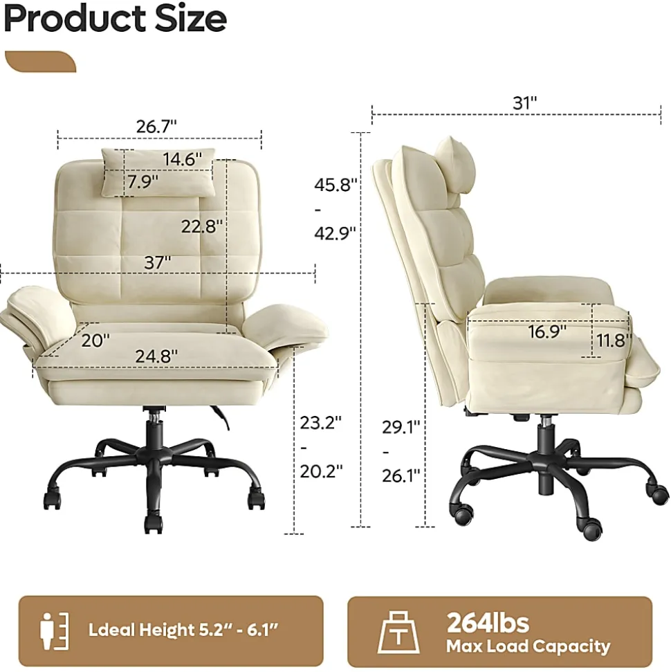 Bestier Ergonomic Velvet High-Back Swivel Executive Task Chair, Beige