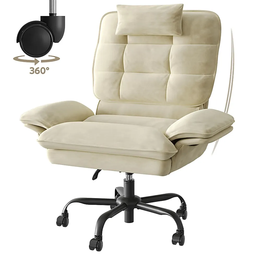 Bestier Ergonomic Velvet High-Back Swivel Executive Task Chair, Beige