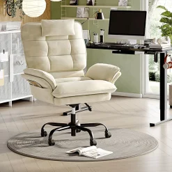 Bestier Ergonomic Velvet High-Back Swivel Executive Task Chair, Beige