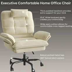 Bestier Ergonomic Velvet High-Back Swivel Executive Task Chair, Beige