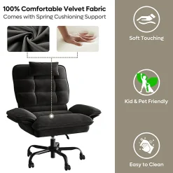 Bestier Ergonomic Velvet High-Back Swivel Executive Task Chair, Black