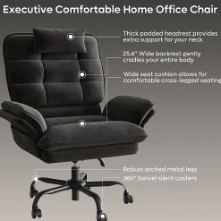 Bestier Ergonomic Velvet High-Back Swivel Executive Task Chair, Black