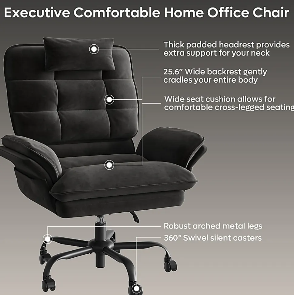 Bestier Ergonomic Velvet High-Back Swivel Executive Office Chair With Adjustable Padded Arms And Padded Headrest, Black