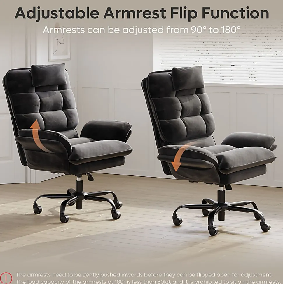 Bestier Ergonomic Velvet High-Back Swivel Executive Office Chair With Adjustable Padded Arms And Padded Headrest, Black