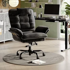 Bestier Ergonomic Velvet High-Back Swivel Executive Office Chair With Adjustable Padded Arms And Padded Headrest, Black