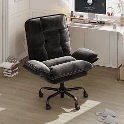 Bestier Ergonomic Velvet High-Back Swivel Executive Office Chair With Adjustable Padded Arms And Padded Headrest, Black