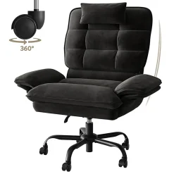 Bestier Ergonomic Velvet High-Back Swivel Executive Office Chair With Adjustable Padded Arms And Padded Headrest, Black