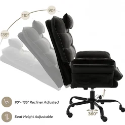 Bestier Ergonomic Velvet High-Back Swivel Executive Office Chair With Adjustable Padded Arms And Padded Headrest, Black