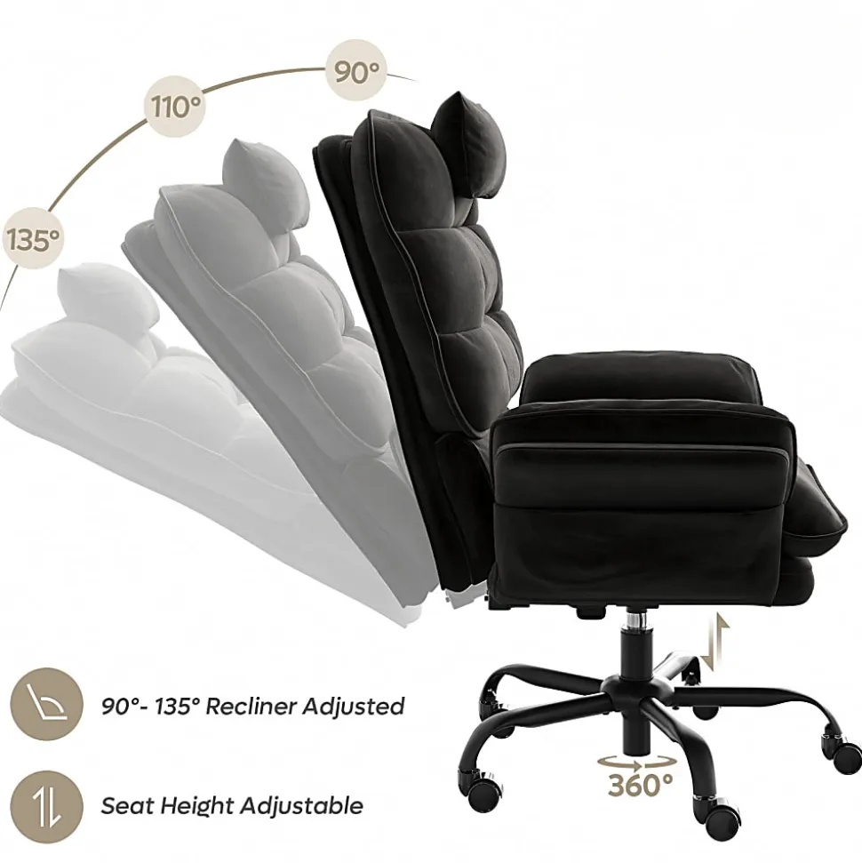 Bestier Ergonomic Velvet High-Back Swivel Executive Office Chair With Adjustable Padded Arms And Padded Headrest, Black
