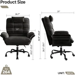 Bestier Ergonomic Velvet High-Back Swivel Executive Office Chair With Adjustable Padded Arms And Padded Headrest, Black