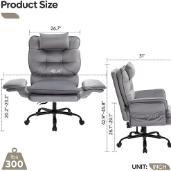 Bestier Ergonomic Velvet High-Back Executive Office Chair, Gray