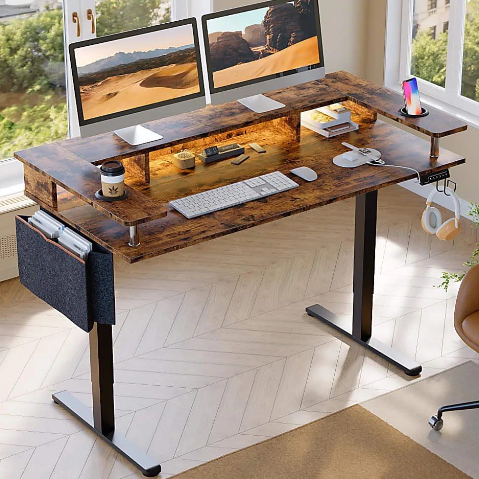 Bestier 58" Ergonomic Wood & Steel Height Adjustable Standing Desk, Rustic Brown