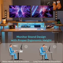 Bestier 58" Ergonomic Wood & Steel Height Adjustable Standing Desk, Rustic Brown