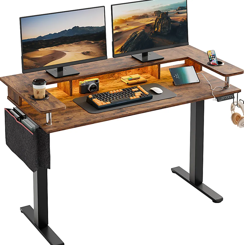 Bestier 58" Ergonomic Wood & Steel Height Adjustable Standing Desk, Rustic Brown