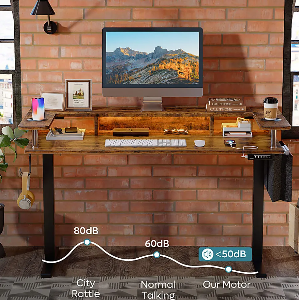Bestier 58" Ergonomic Wood & Steel Height Adjustable Standing Desk, Rustic Brown