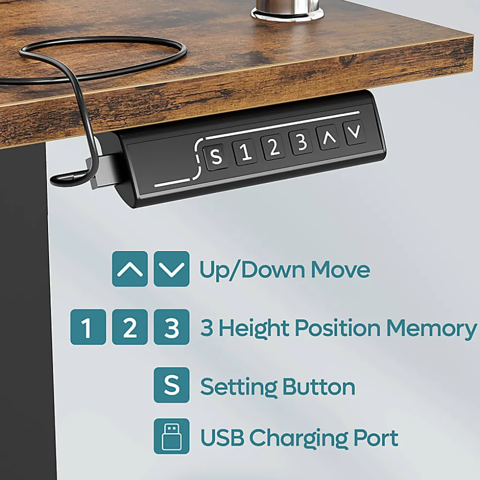 Bestier 58" Ergonomic Wood & Steel Height Adjustable Standing Desk, Rustic Brown