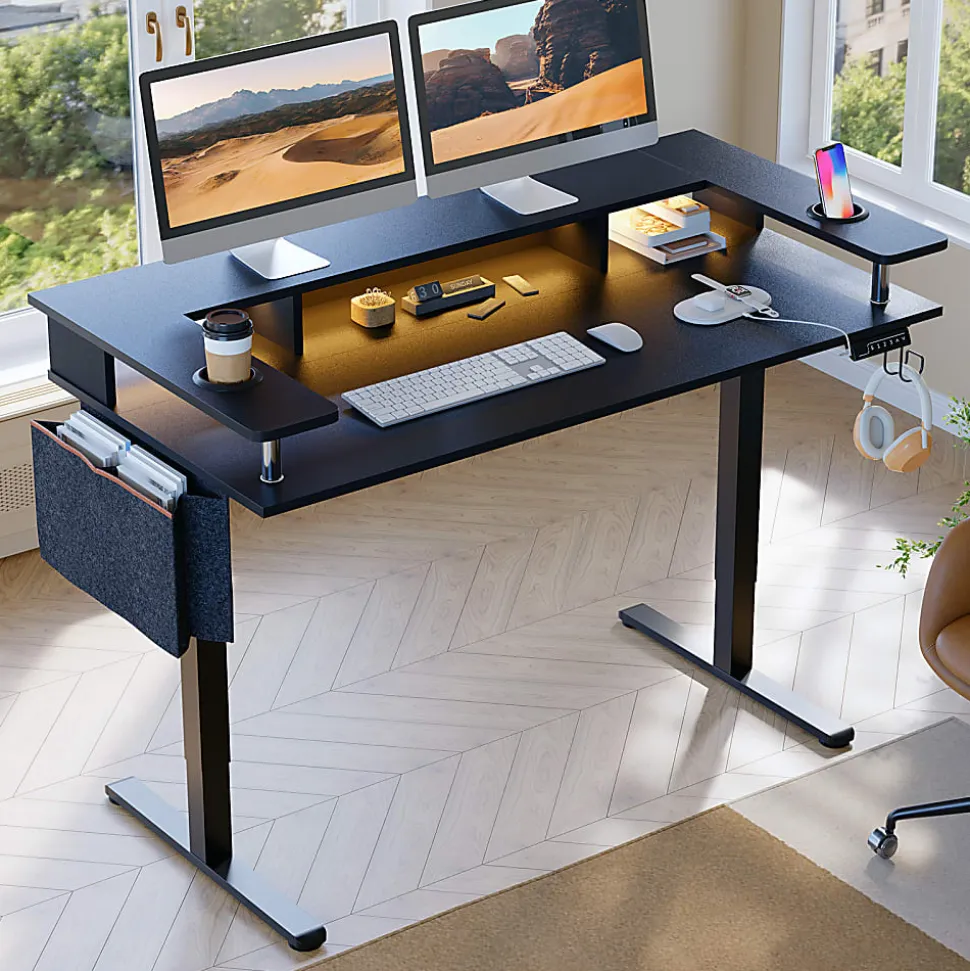 Bestier 58" Ergonomic Wood & Steel Height Adjustable Standing Desk,Black