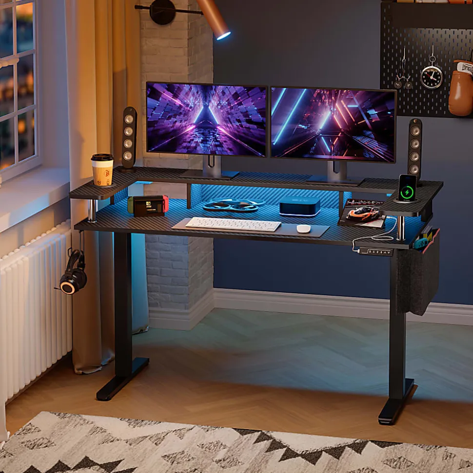 Bestier 58" Ergonomic Wood & Steel Height Adjustable Standing Desk, Carbon Fiber Black