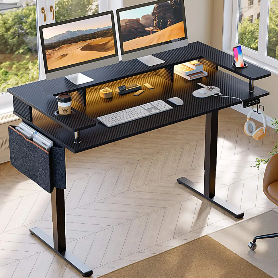 Bestier 58" Ergonomic Wood & Steel Height Adjustable Standing Desk, Carbon Fiber Black