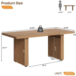 Bestier 63" Fluted Wood Executive Office Desk for Home Office , Brown