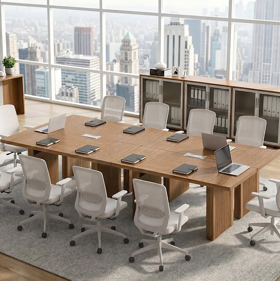 Bestier 63" Fluted Wood Executive Office Desk for Home Office , Brown