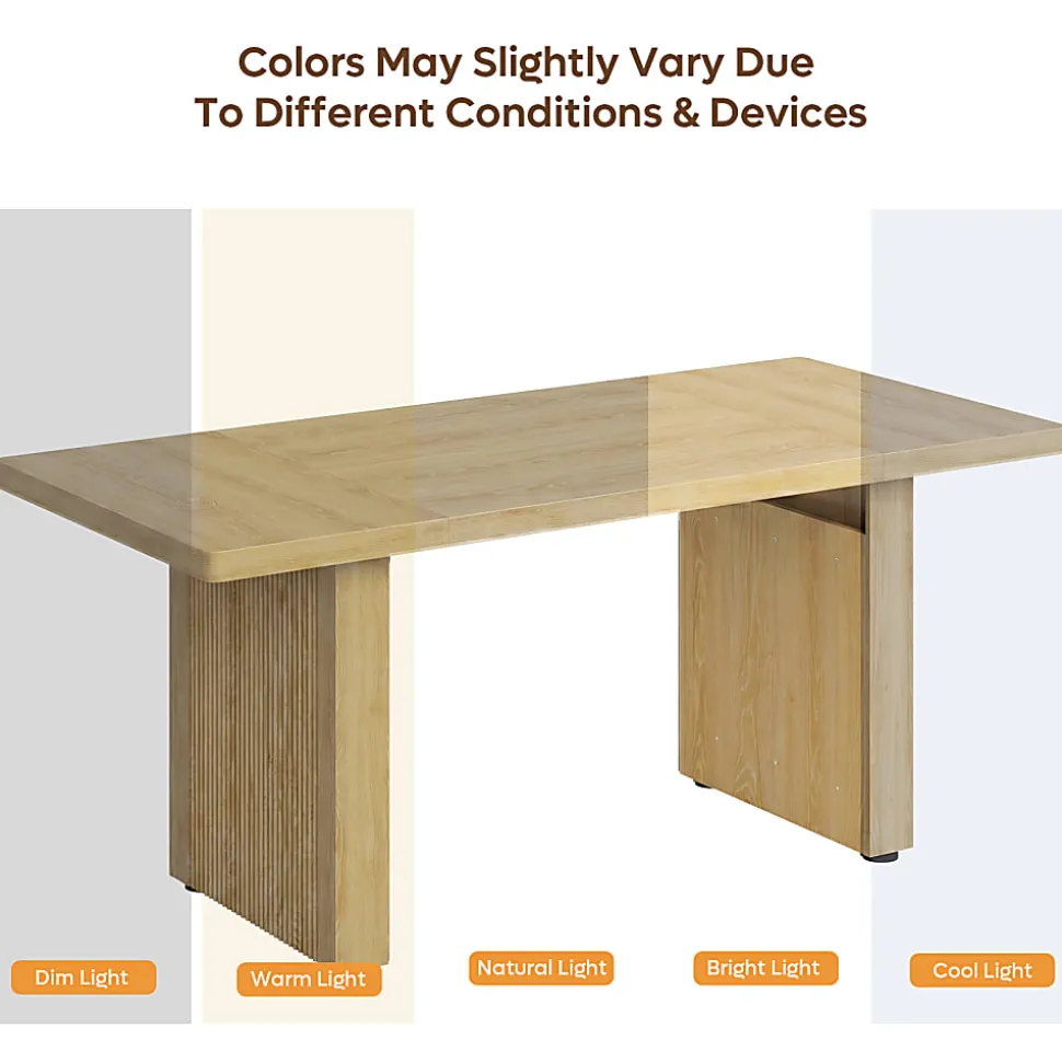 Bestier 63" Fluted Wood Executive Office Desk for Home Office , Natural Oak