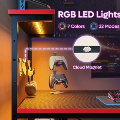 Bestier Gaming Computer Desk With RGB LED Lights And 4-Tier Storage Shelves, 44