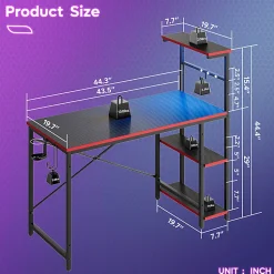 Bestier Gaming Computer Desk With RGB LED Lights And 4-Tier Storage Shelves, 44