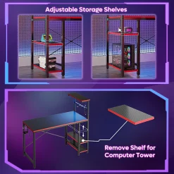 Bestier Gaming Computer Desk With RGB LED Lights And 4-Tier Storage Shelves, 44