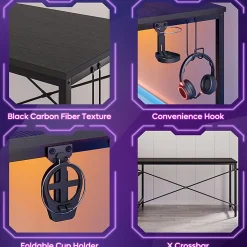 Bestier Gaming Computer Desk With RGB LED Lights And 4-Tier Storage Shelves, 61