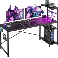 Bestier Gaming Computer Desk With RGB LED Lights And 4-Tier Storage Shelves, 61